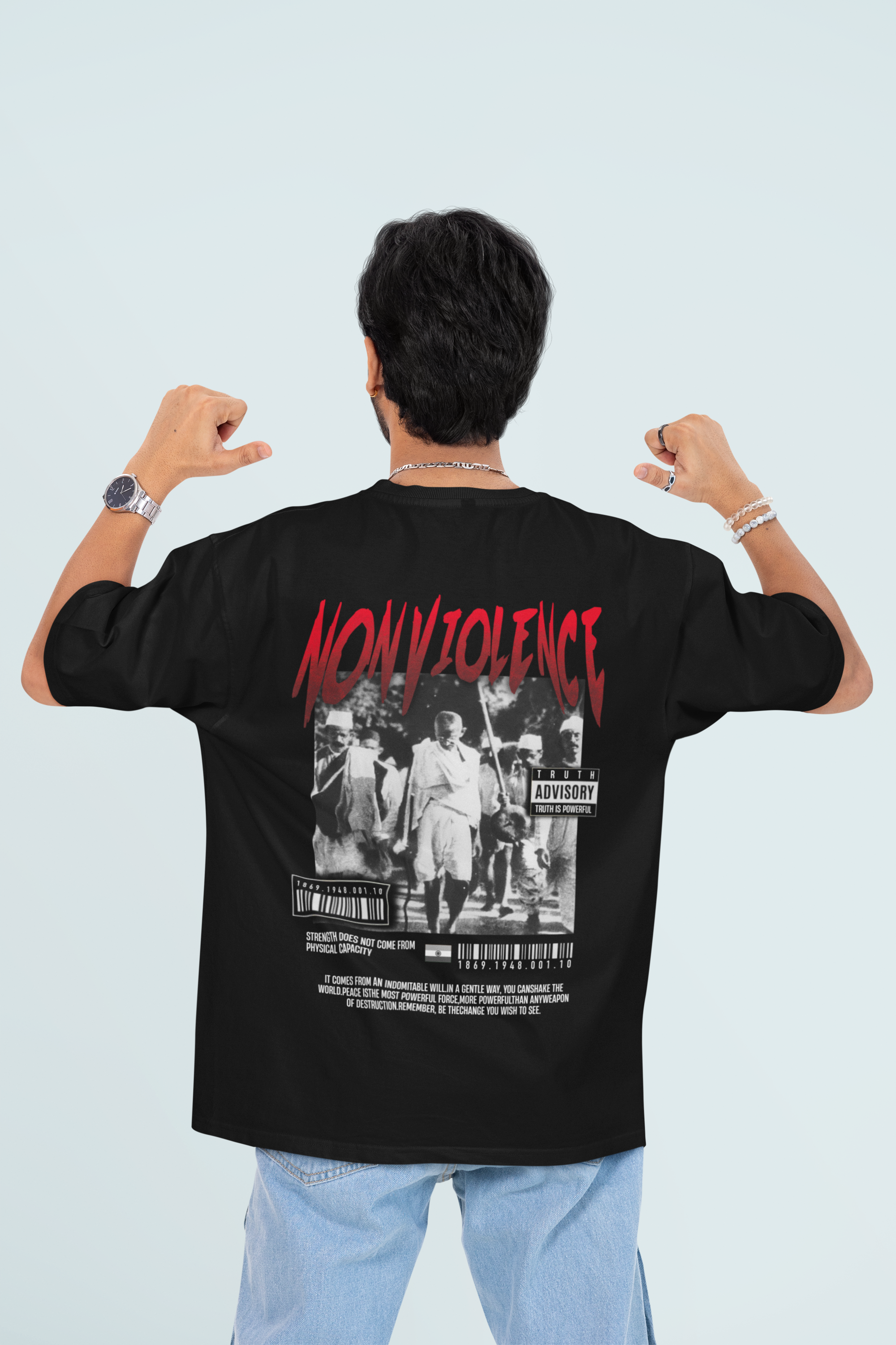 Nonviolence Legacy ft. Gandhiji - Oversized Patriotic Tee